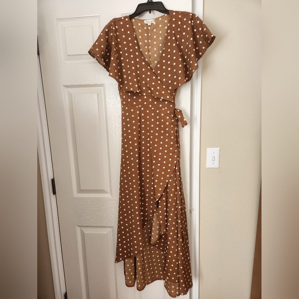 Tea & Cup Brown High Low Polka Dot Dress